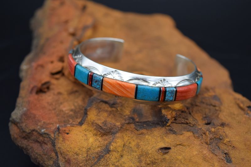 CORAL ORANGE SPINY TURQUOISE CUFF (6.5&quot;)
