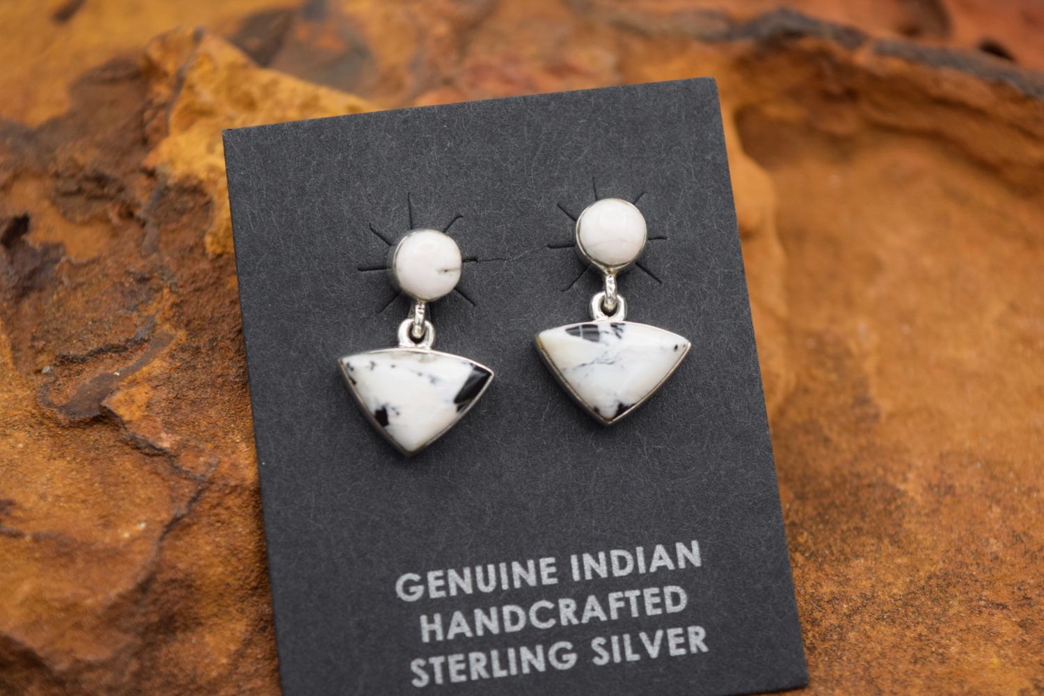 White Buffalo Circle Triangle Earrings