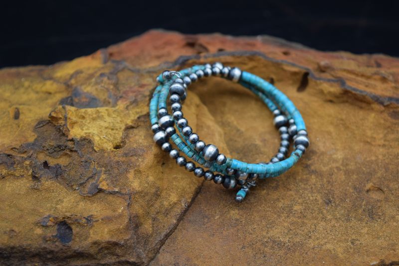 Handmade Navajo Pearl &amp; Turquoise Wrap Bracelet