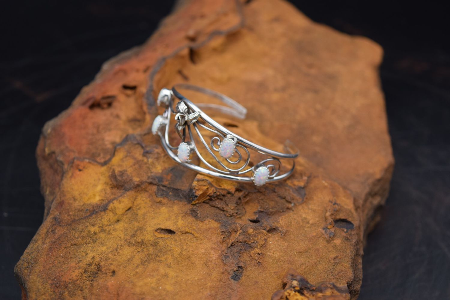 White Opal Sterling Silver Cuff (Size: 6&quot;)