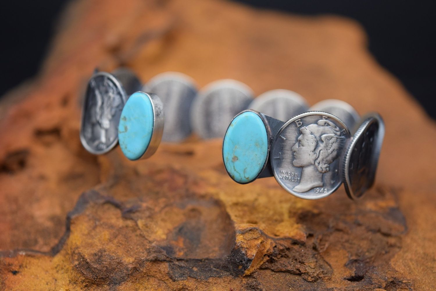 TURQUOISE DIME CUFF (Size: Adjustable)
