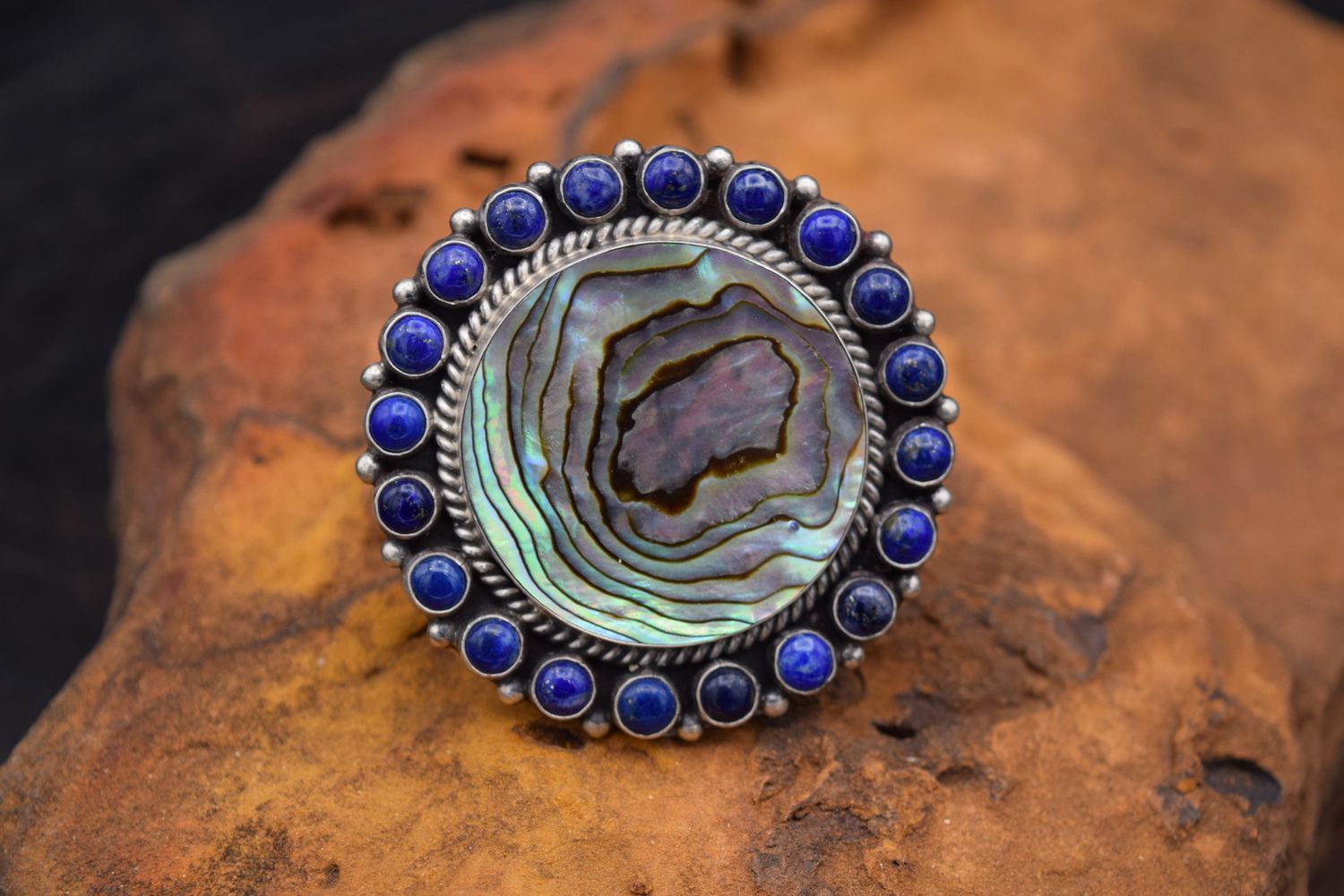 TYLER BROWN LAPIS-ABALONE ADJUSTABLE RING