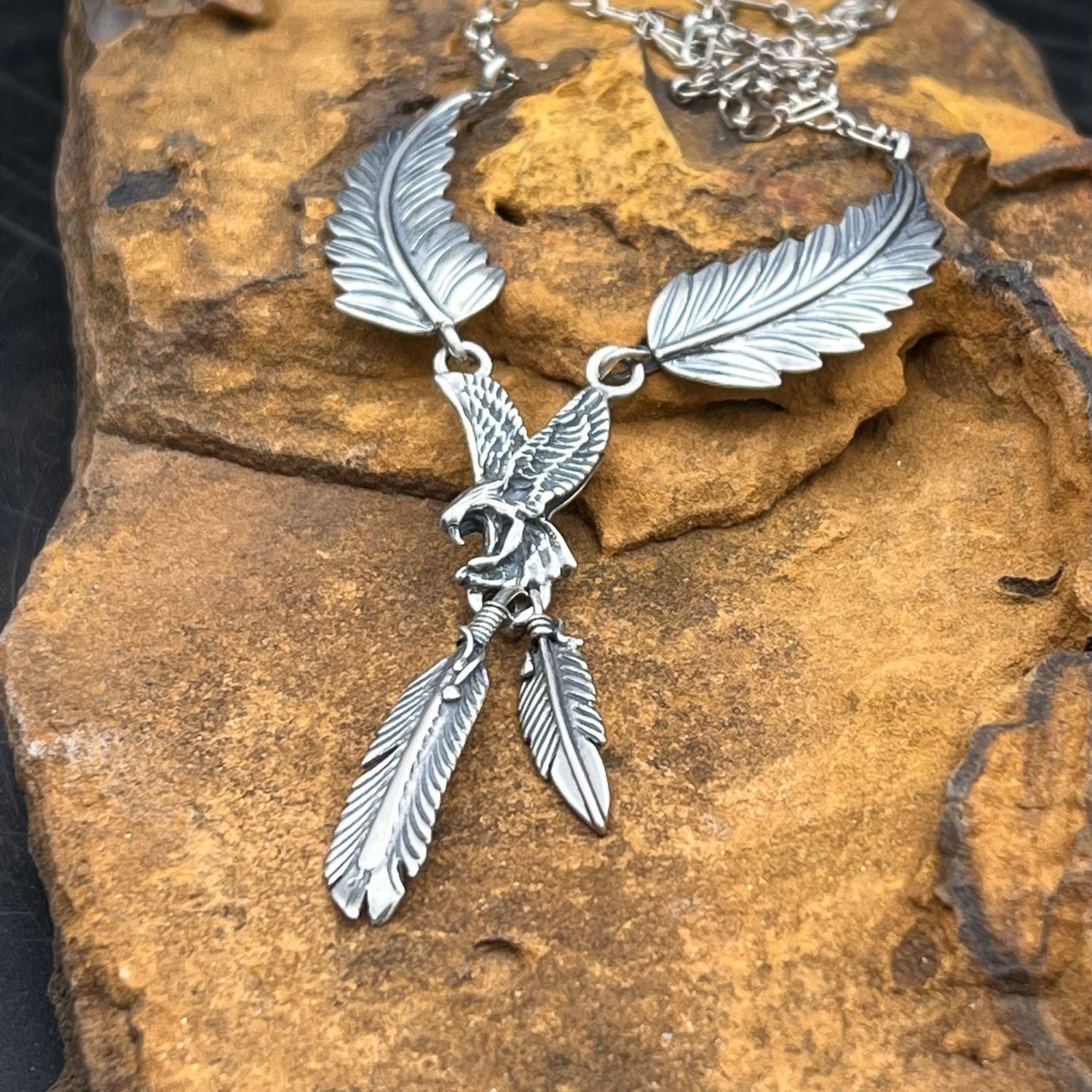 SILVER FEATHER EAGLE NECKLACE