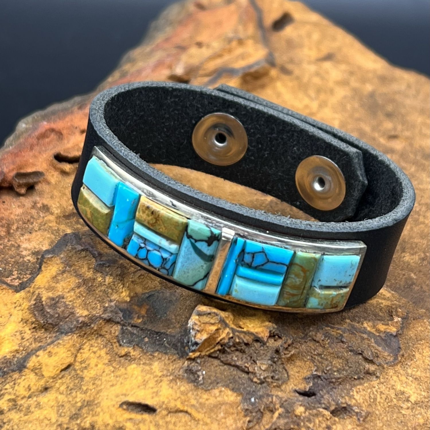 Black Leather Inlay Bracelet