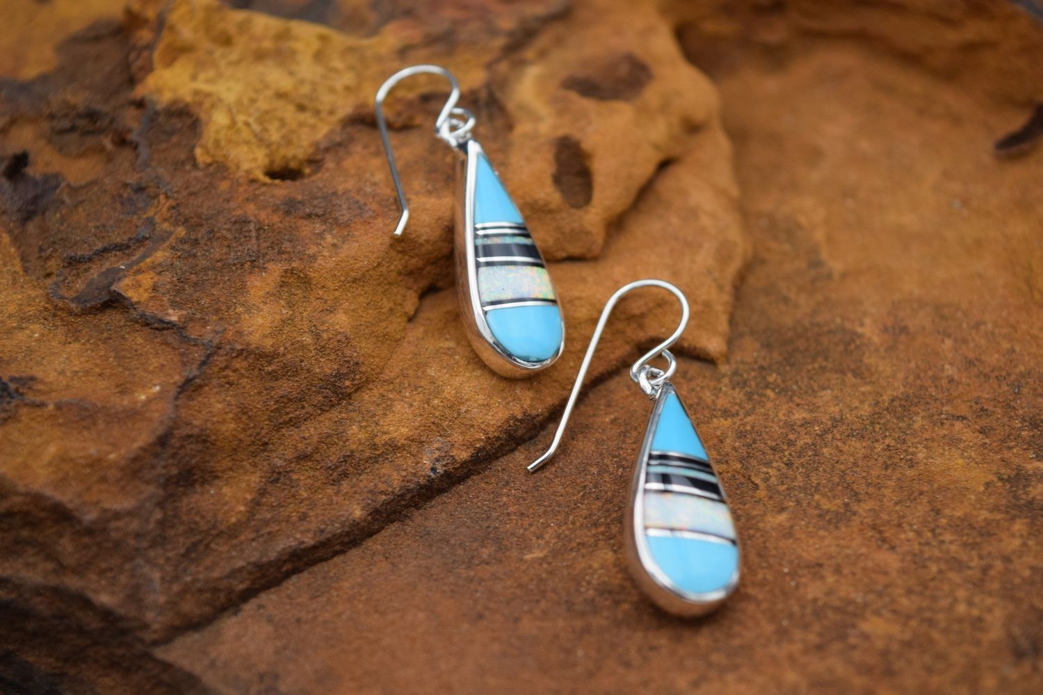 Turquoise Pearl Onyx Earrings