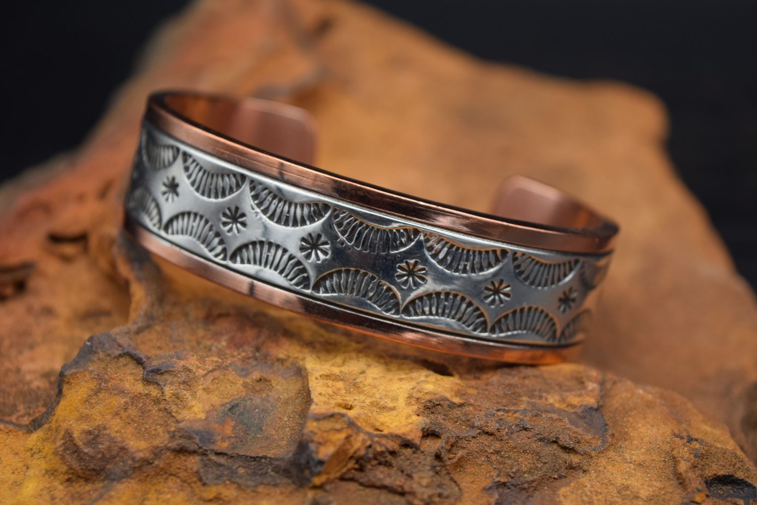 RANDY SECATERO SYLVANA APACHE CANONCITO BAND OF NAVAJO COPPER SILVER CUFF [7.25&quot;]
