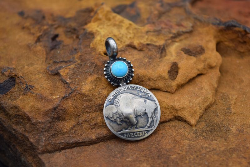 Buffalo Nickel Turquoise Pendant