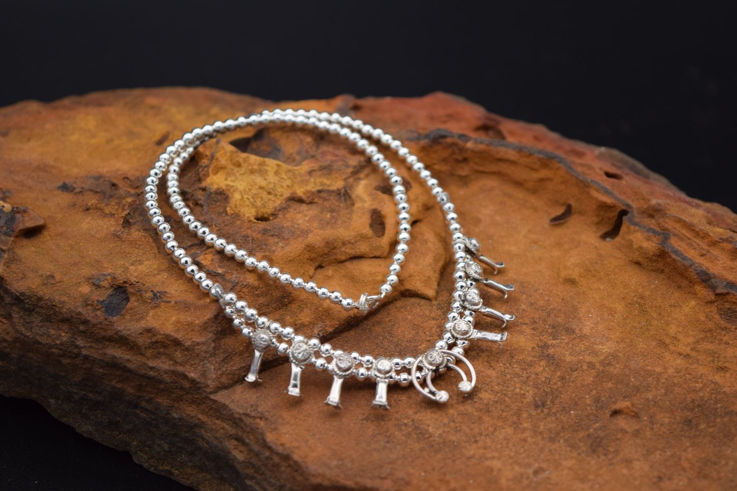 PLATERO SILVER SQUASH BLOSSOM NECKLACE, 16&quot;