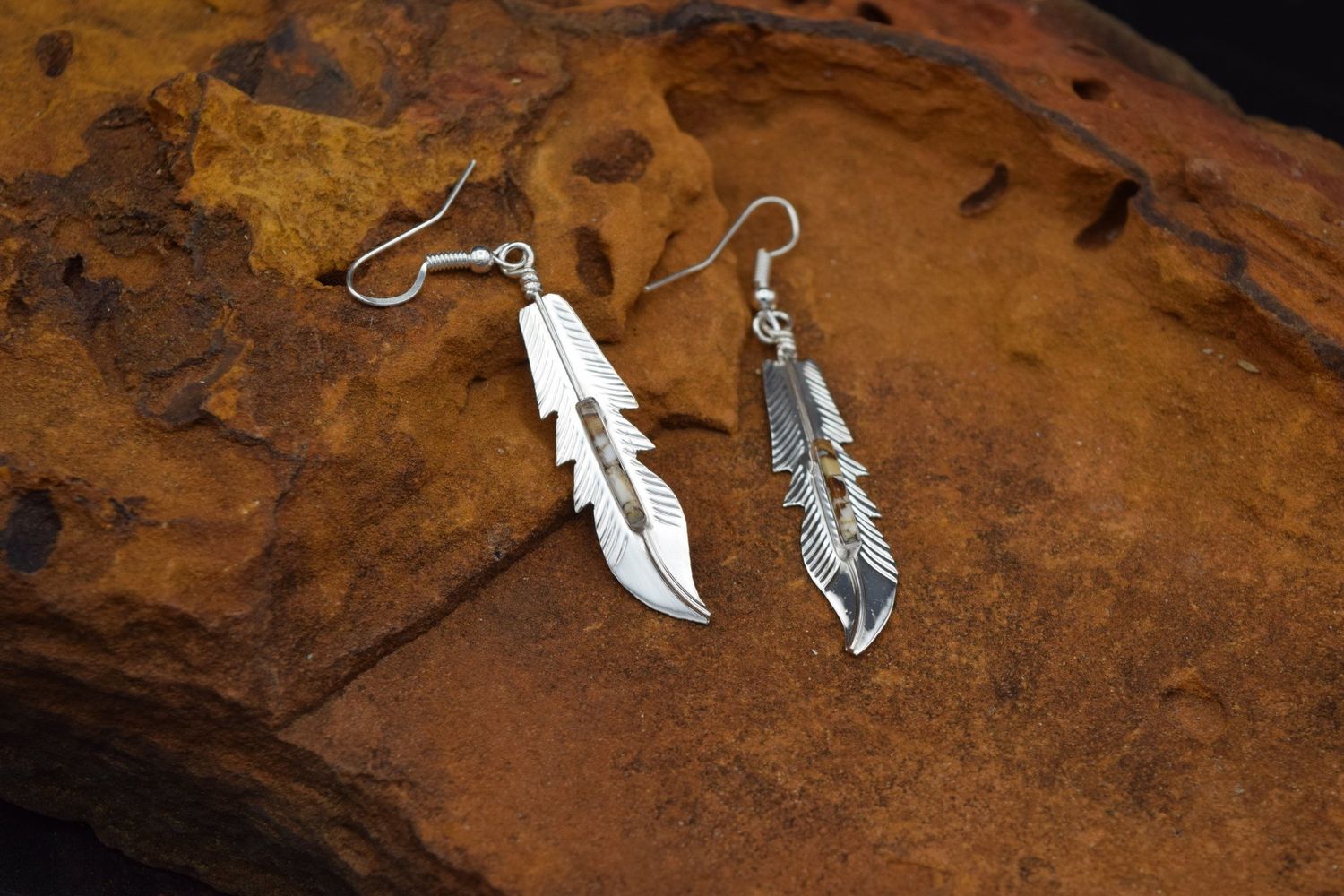 ALLEN BAMEY INLAID FEATHER EARRINGS