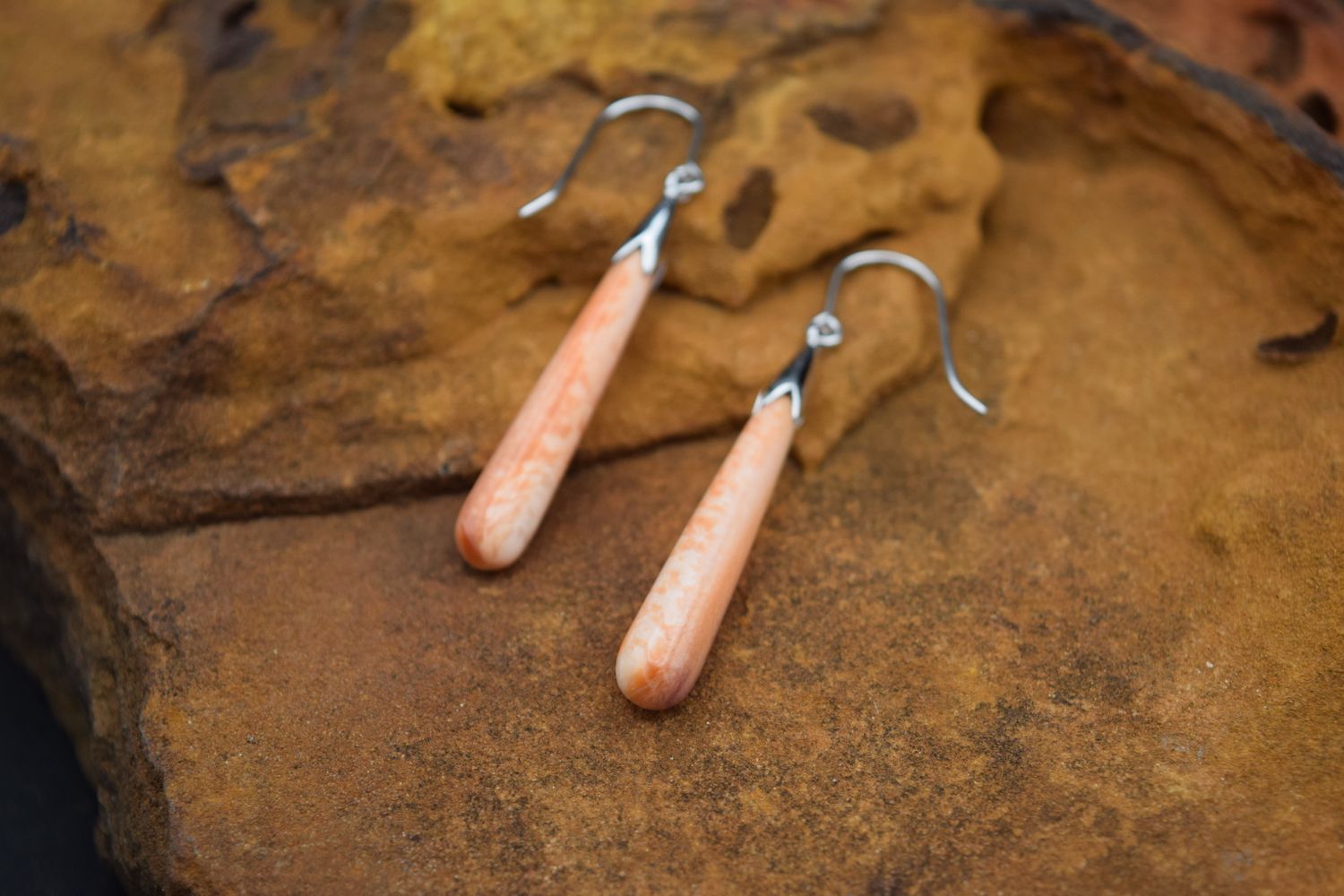 Orange Shell Silver Earrings