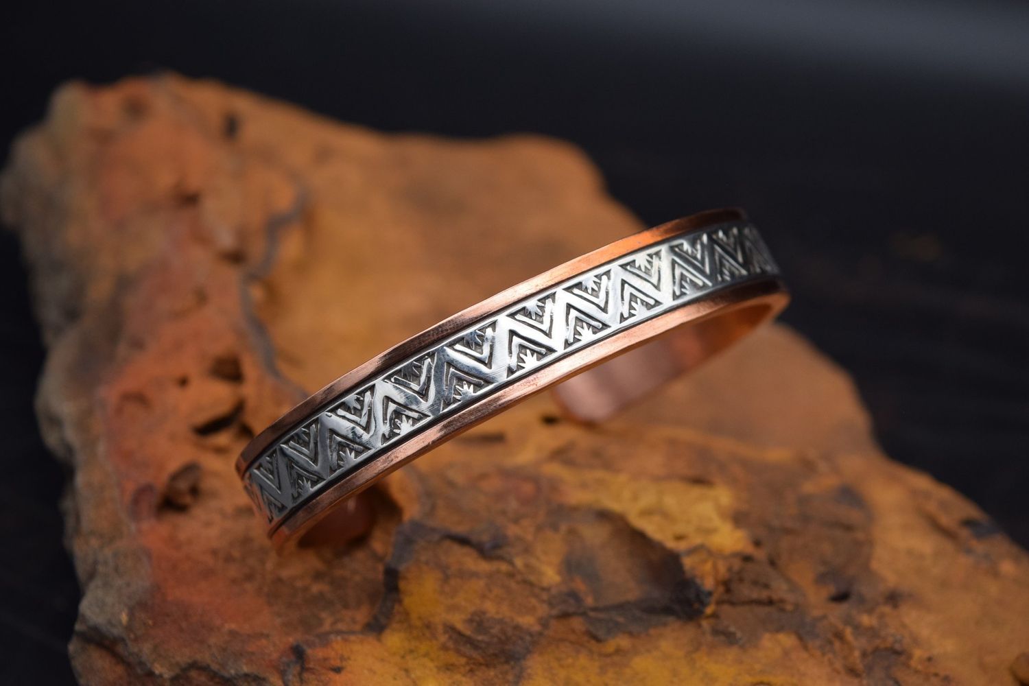 RANDY SECATERO SYLVANA APACHE CANONCITO BAND OF NAVAJO COPPER SILVER CUFF [8&quot;]