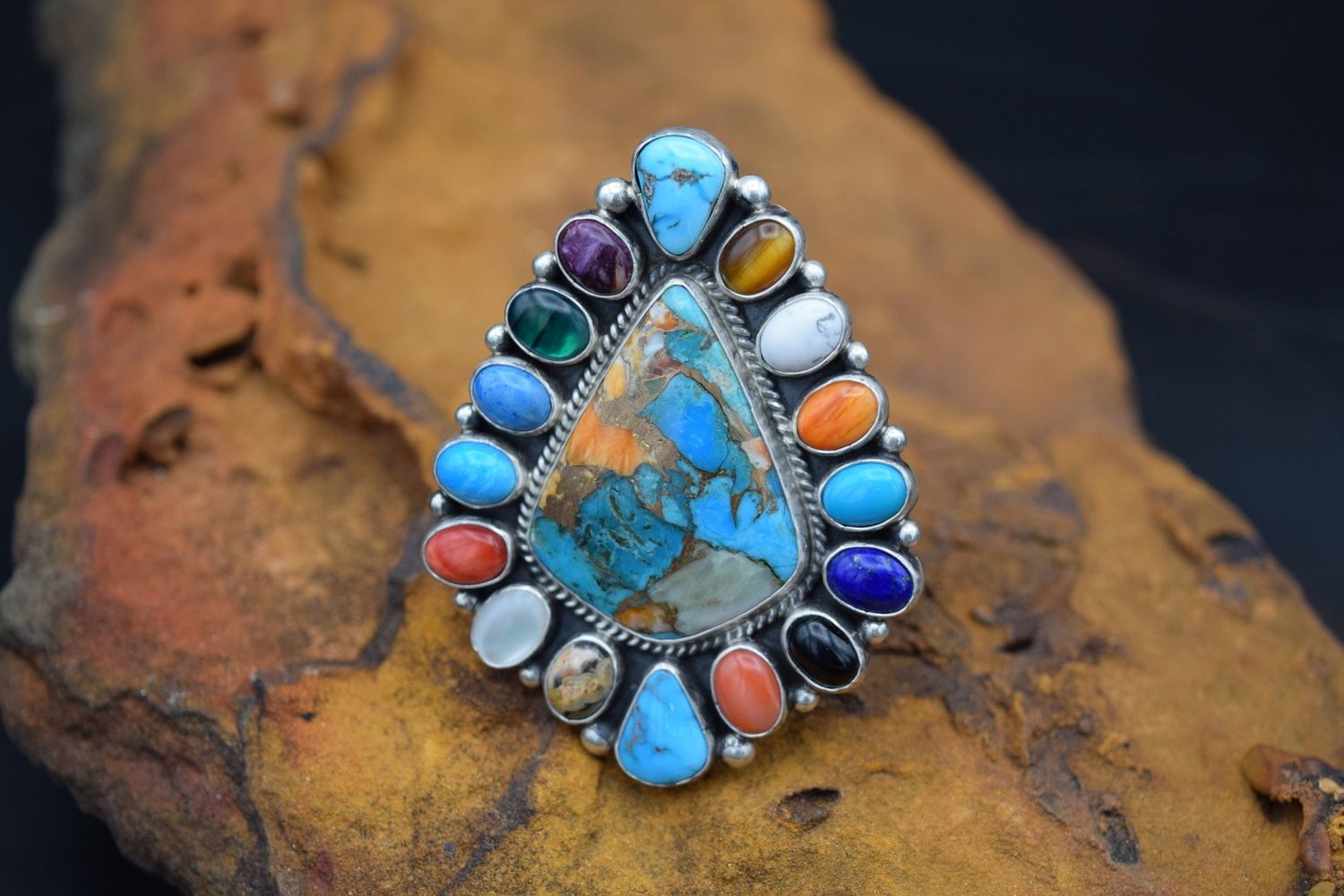 TYLER BROWN MULTI STONE RING  (Size: Adjustable)