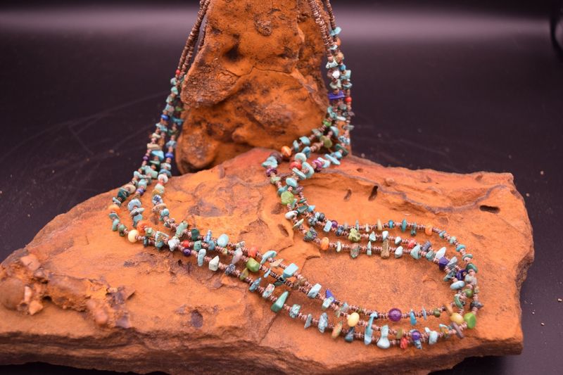 JANETTE CALABASA THREE STRAND MULTI STONE NECKLACE 26&quot;