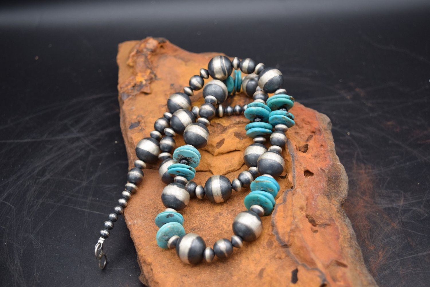 TURQUOISE &amp; NAVAJO PEARL NECKLACE 28&quot;