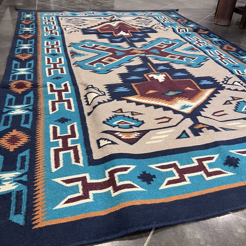 6&#39; X 9&#39; Hand Woven Wool Rug [Navy/Teal]