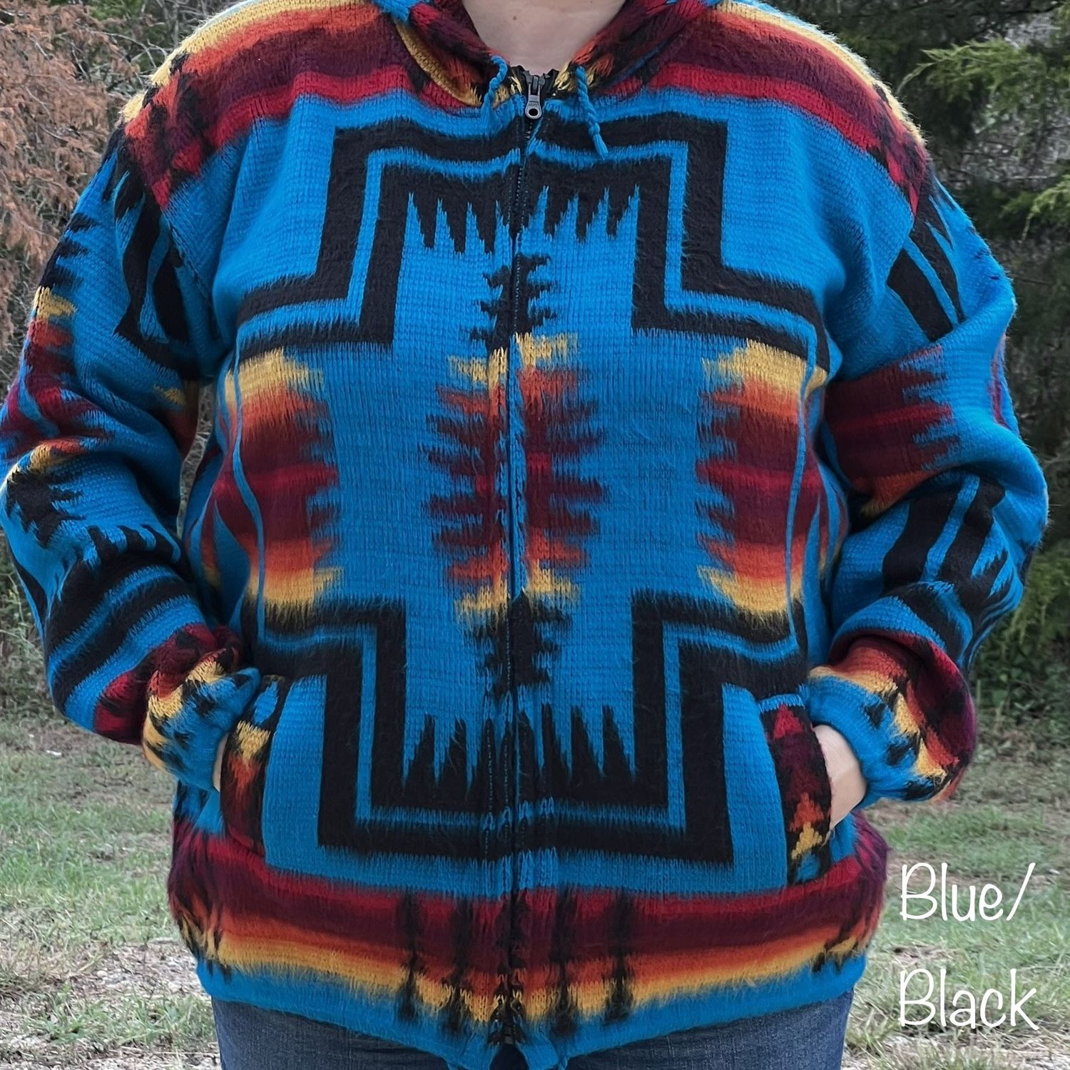 Southwest Hooded Jacket - Medium [Multiple Colors], Color: Blue/Black