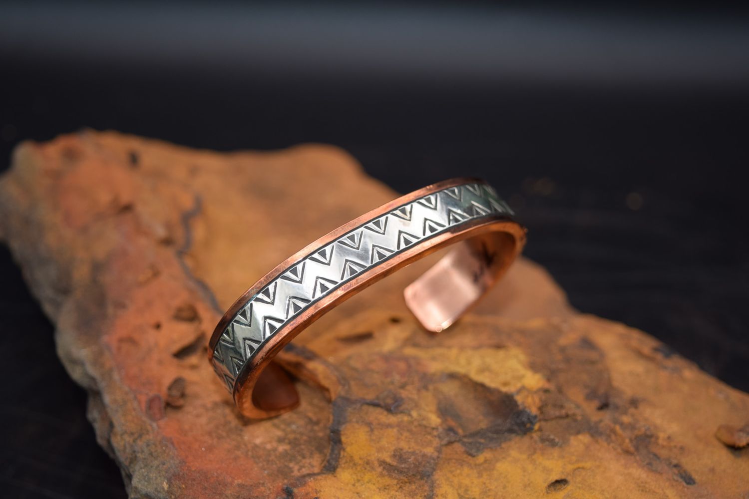 Wylie Secatero Copper &amp; Sterling Silver Cuff [7&quot;], Color: Style A | Triangles