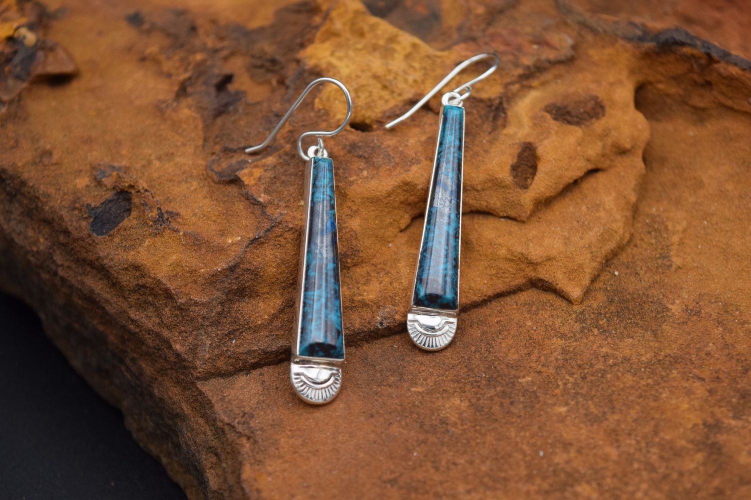 JOHN CHARLEY AZURITE CHRYBOCOLBA EARRINGS