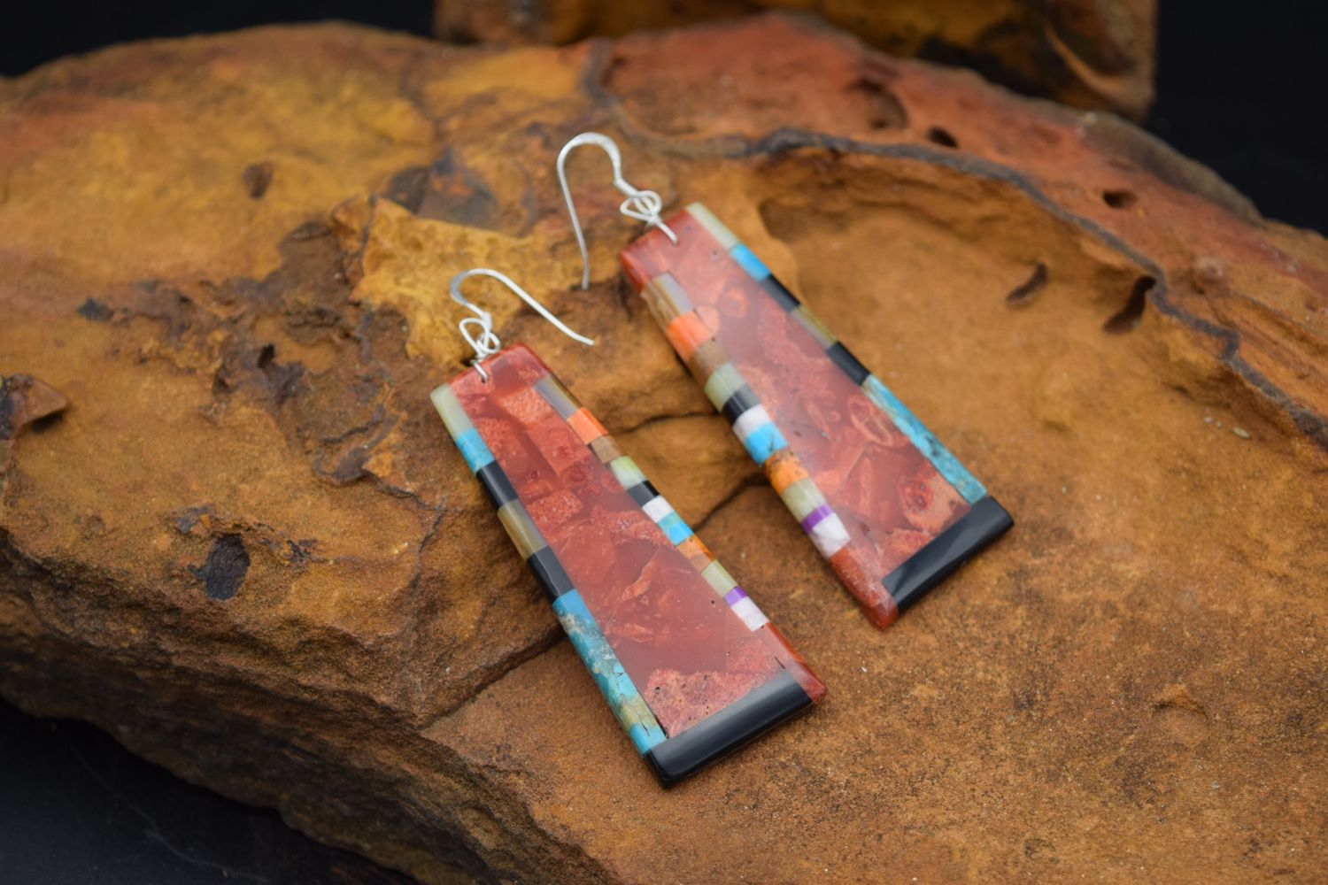 RED MULTI COLORED SLAB EARRINGS