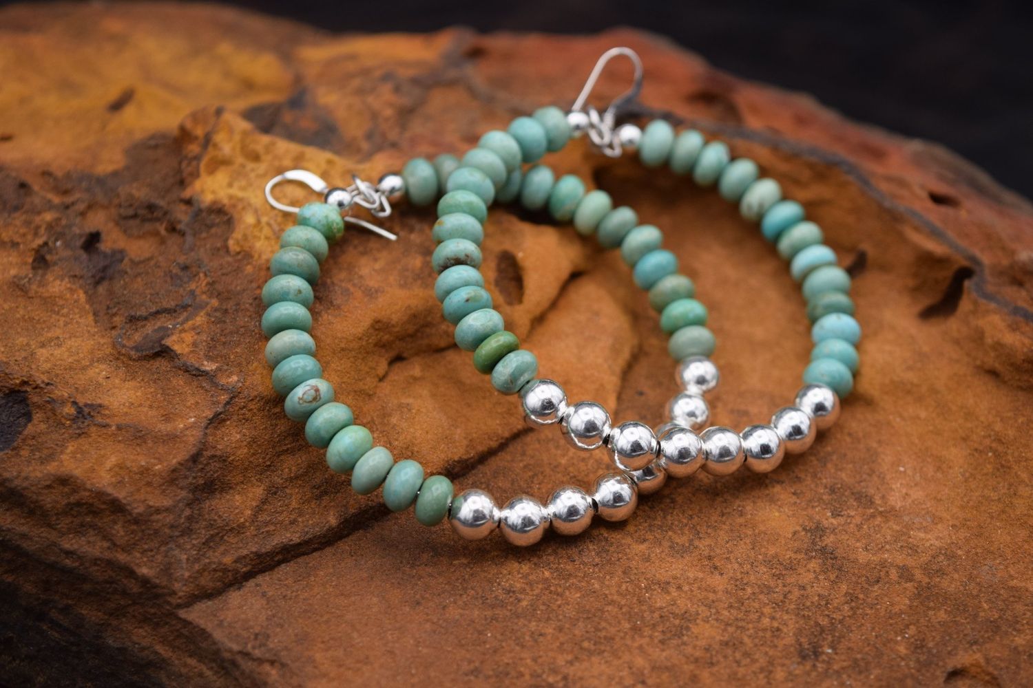 GREEN TURQUOISE SILVER PEARL EARRINGS