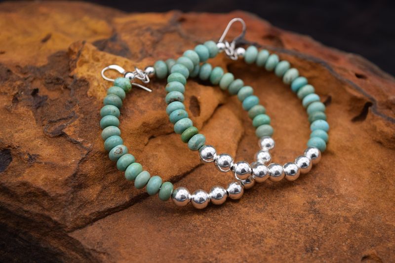 GREEN TURQUOISE SILVER PEARL EARRINGS