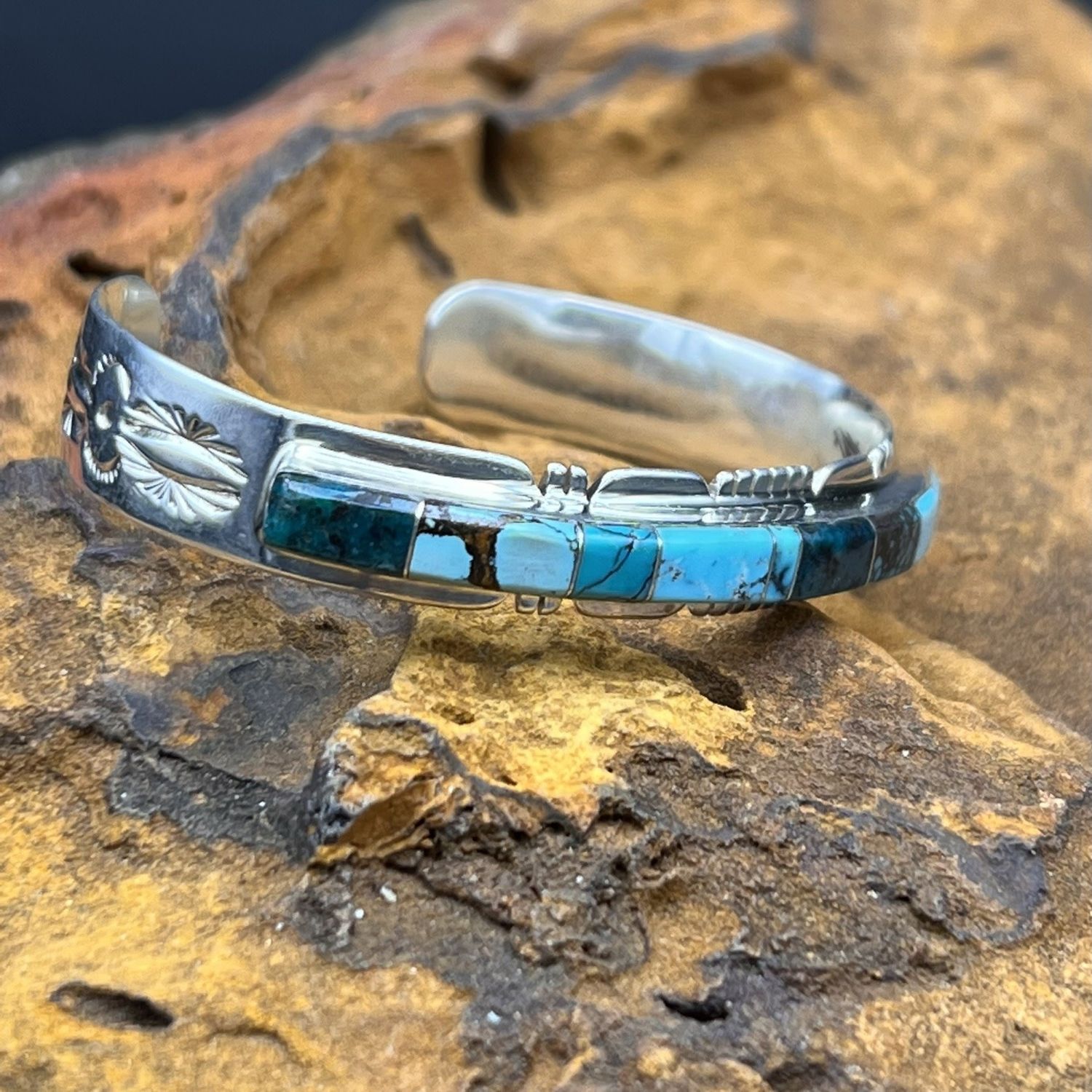 TURQUOISE INLAID STACKER CUFFS  [6.25&quot;]