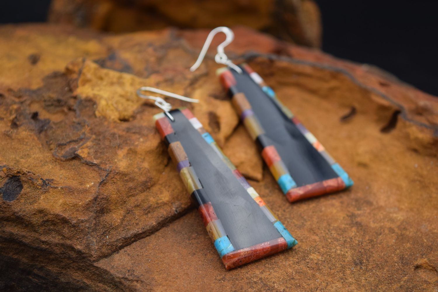 BLACK MULTI COLORED SLAB EARRINGS