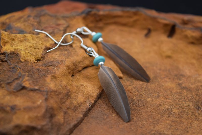 Brown Feather Turquoise Earrings