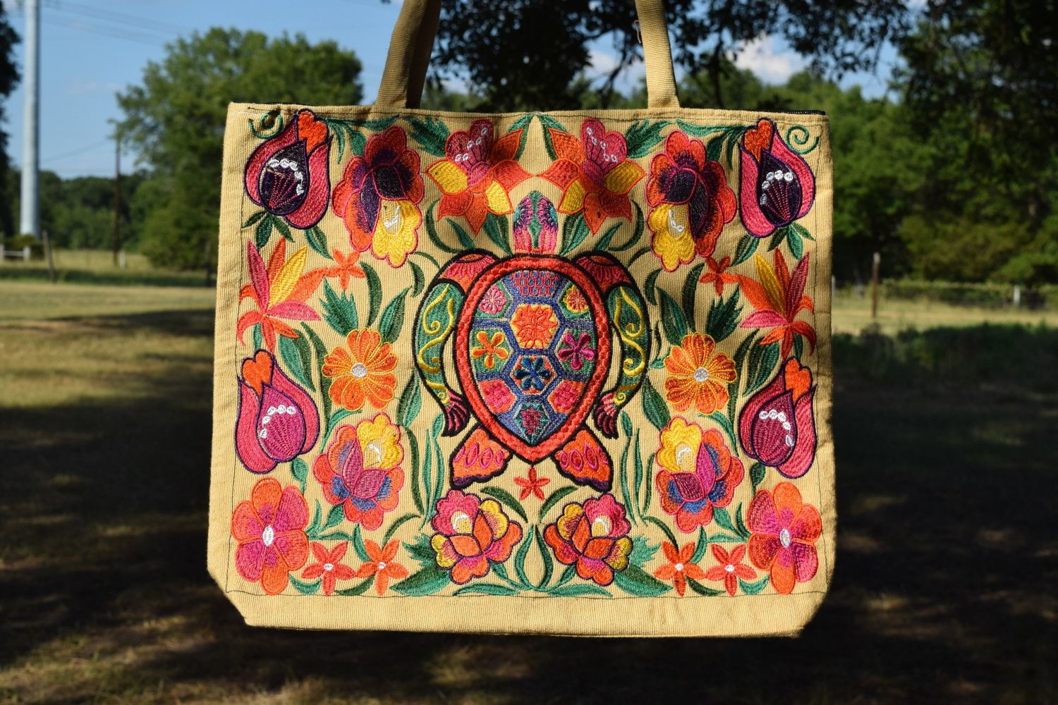 Sand Turtle Embroidered Tote