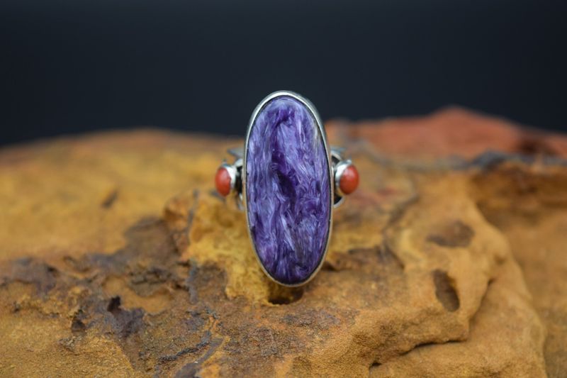 Charoite Ring w/ Coral (Size: 8.25)
