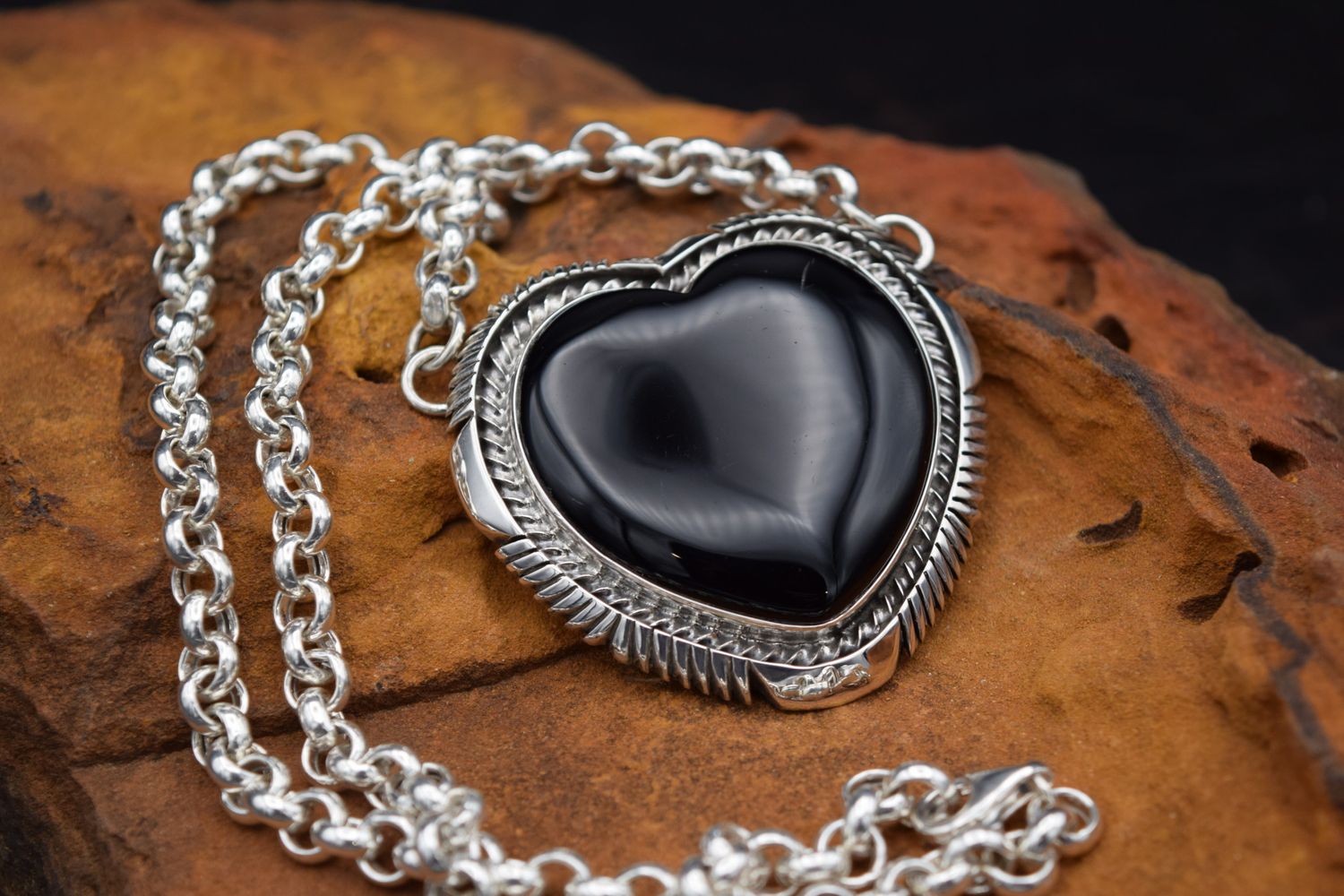 EDDIE SECATERO ONYX HEART NECKLACE