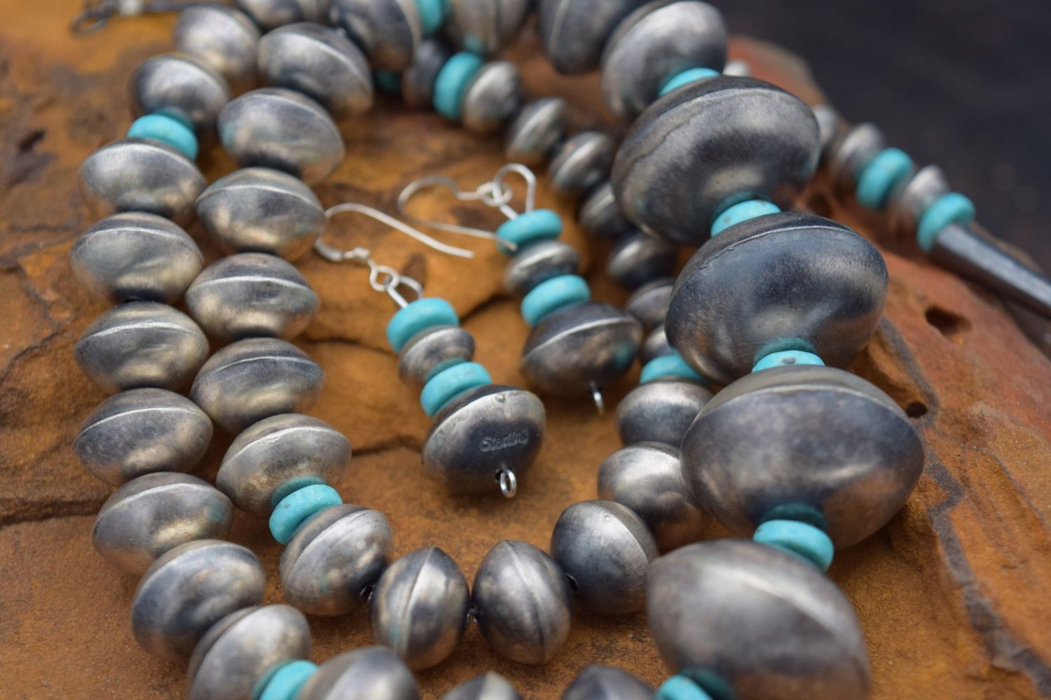 SOPHIA BECENTI TURQUOISE-NAVAJO PEARL NECKLACE/EARRINGS