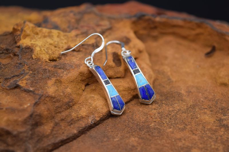 Blue Lapis &amp; Turquoise Inlay Earrings