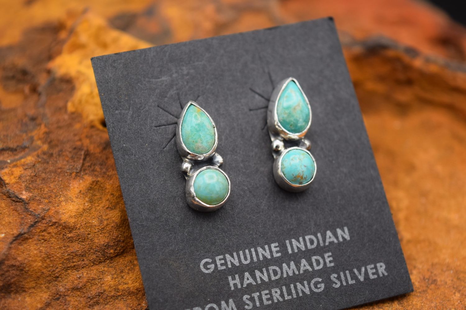 Teardrop Circle Turquoise Earrings