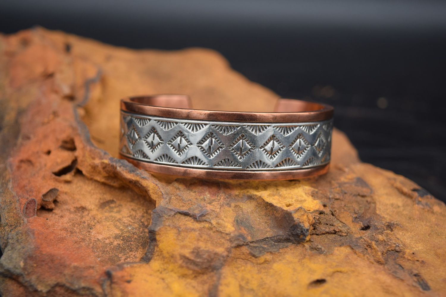 RANDY SECATERO SYLVANA APACHE CANONCITO BAND OF NAVAJO COPPER SILVER CUFF [6.5&quot;]