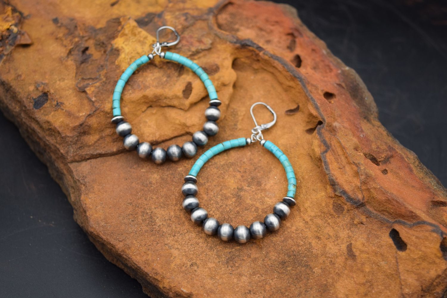 Navajo Pearl Turquoise Hoop Earrings