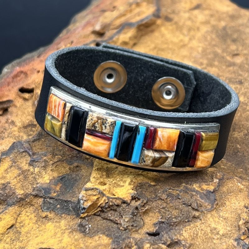 Black Leather Inlay Bracelet