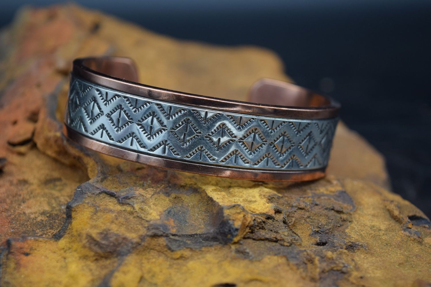 RANDY SECATERO SYLVANA APACHE CANONCITO BAND OF NAVAJO COPPER SILVER CUFF [7.5&quot;]