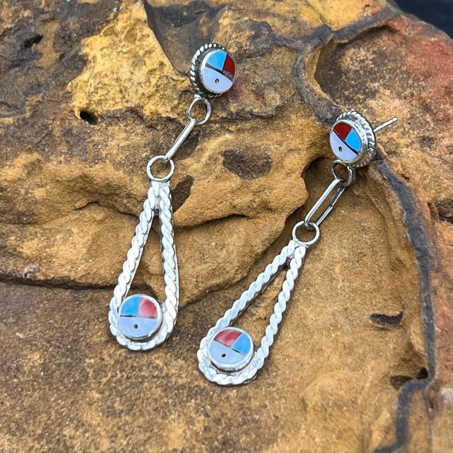 ZUNI SUNFACE DANGLE EARRINGS