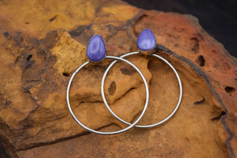 CHAROITE HOOP EARRINGS