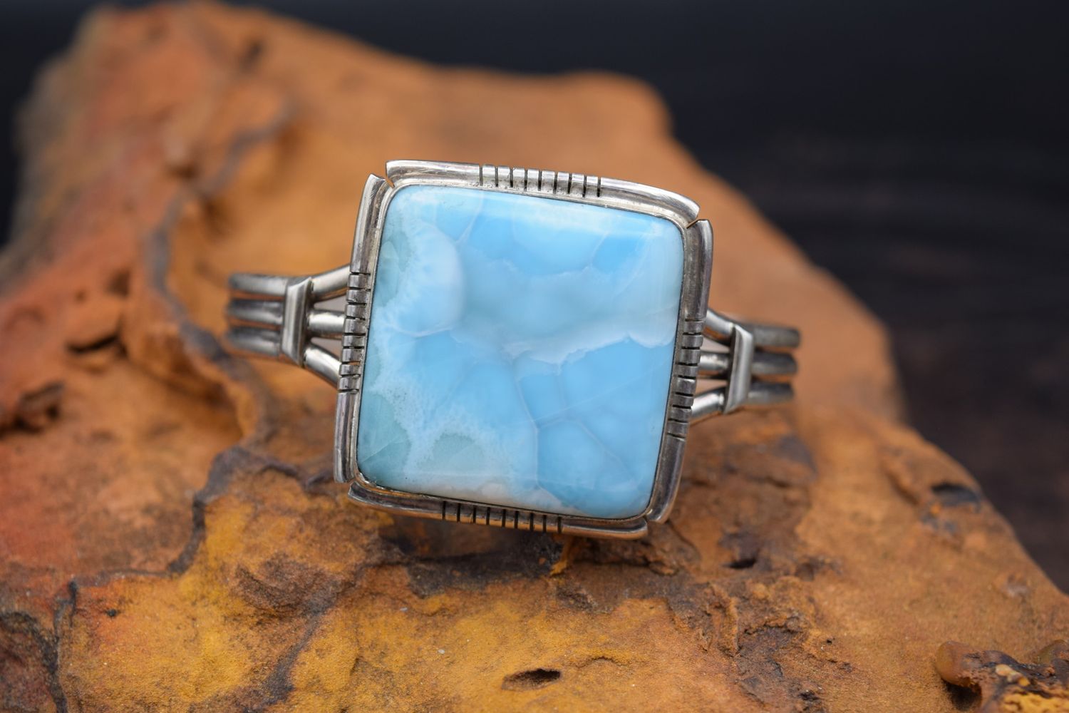 SILVER AND LARIMAR CUFF [6.75&quot;]