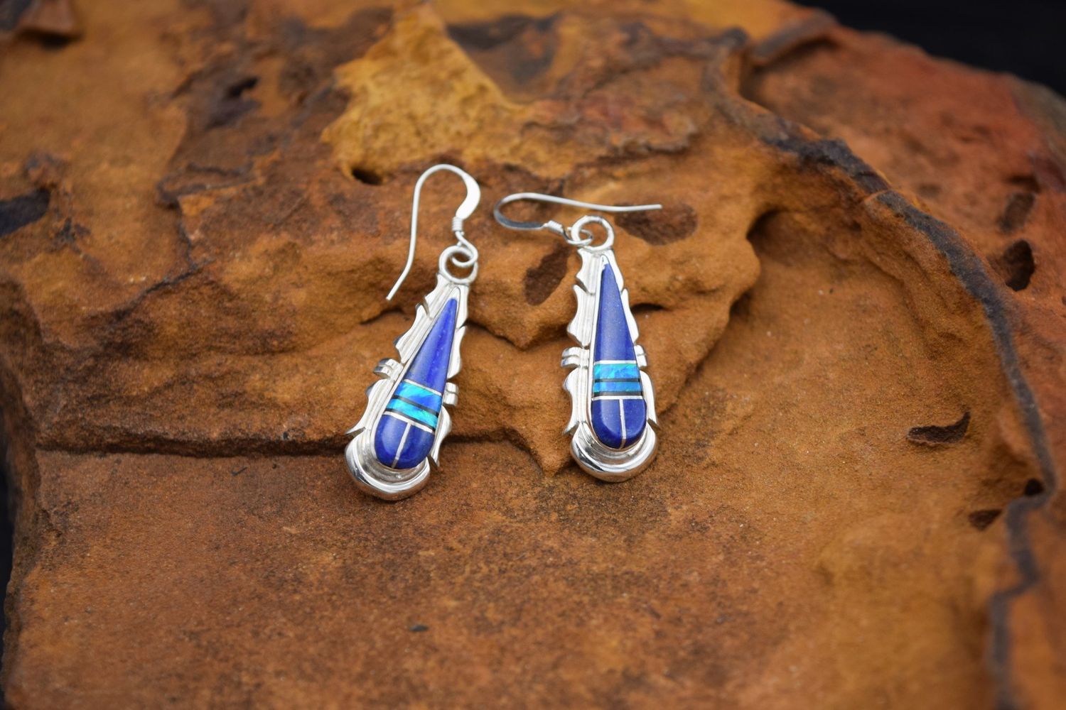 Lapis Blue Pearl Inlay Earrings