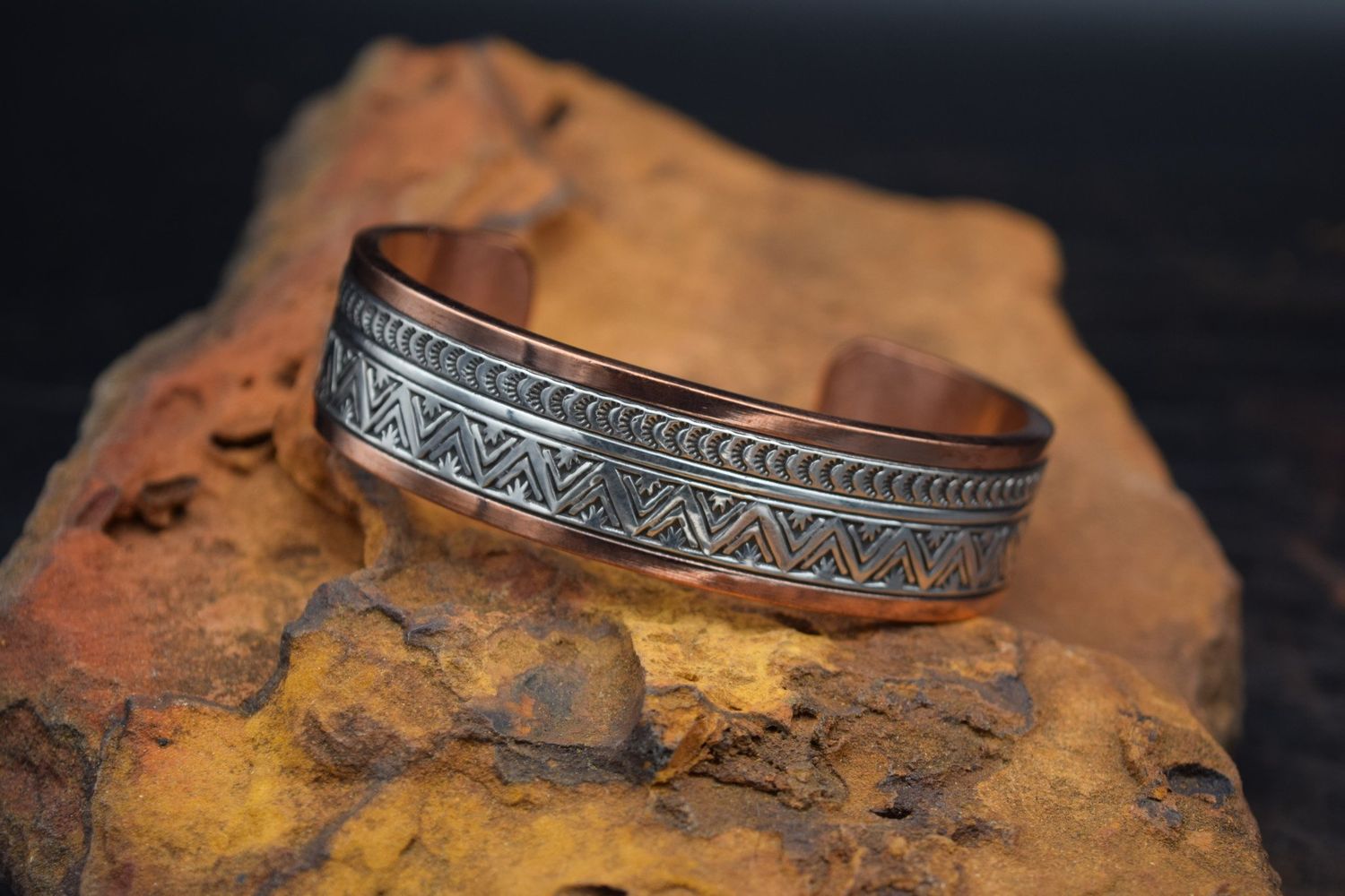 RANDY SECATERO SYLVANA APACHE CANONCITO BAND OF NAVAJO COPPER SILVER CUFF [8&quot;]