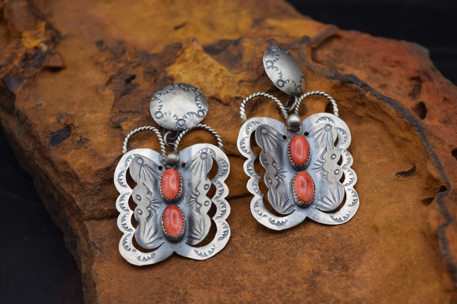 ORANGE SPINY BUTTERFLY EARRINGS