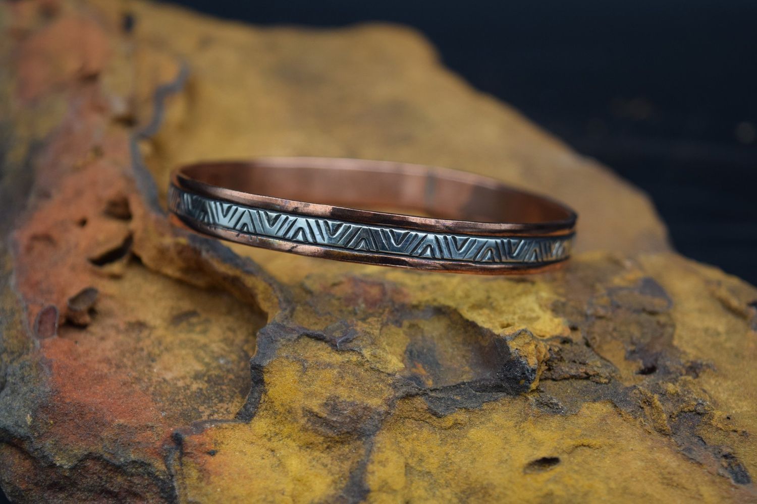 WYLIE SECATERO COPPER SILVER BANGLE BRACELET [8&quot;]
