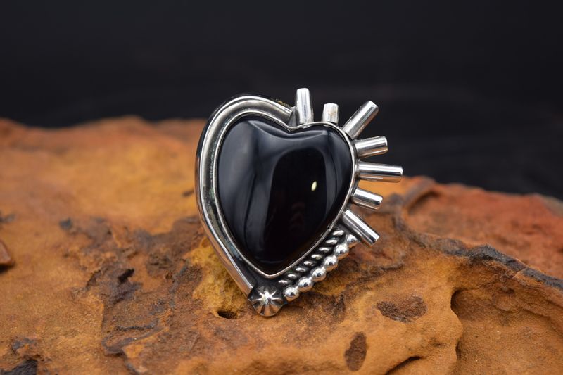KRYSTALN PLATERO ONYX  HEART ADJUSTABLE RING
