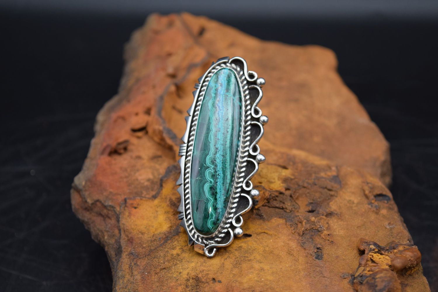EDDIE SECATERO CHRYSOCOLLA MALACHITE RING 9.5
