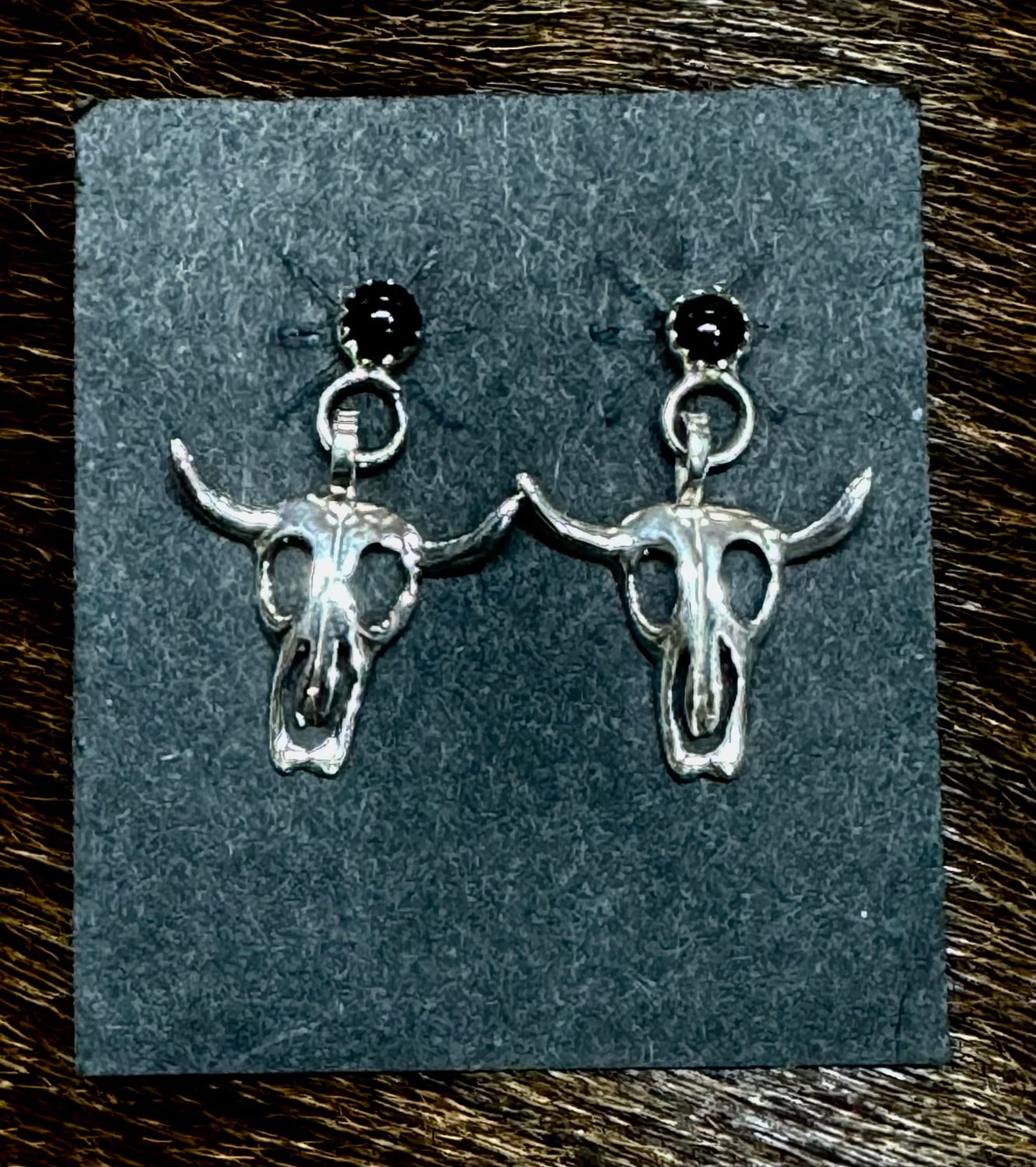 COW SKULL ONYX EARRINGS