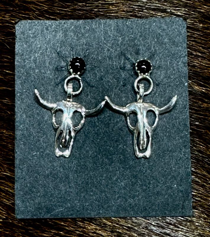COW SKULL ONYX EARRINGS