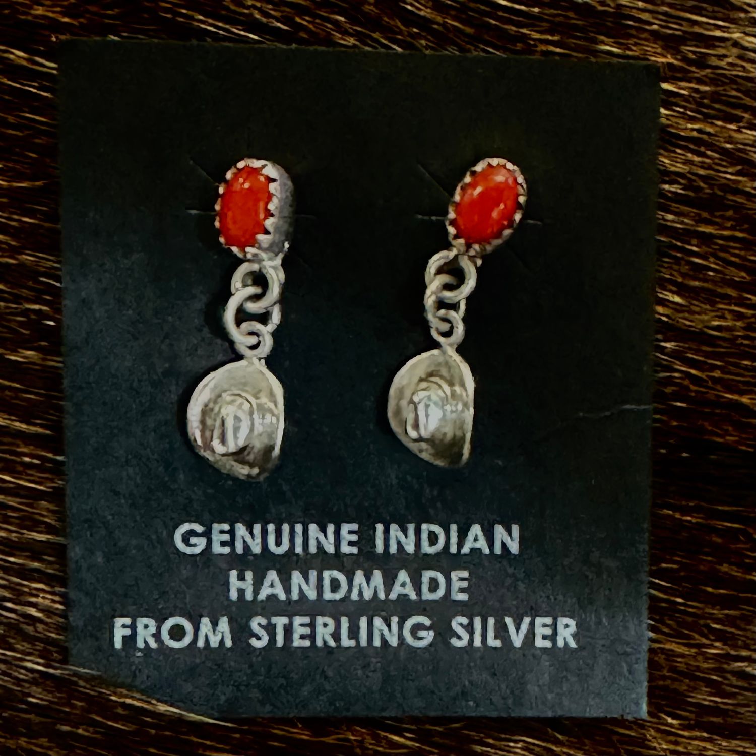 JUDY LARGO CORAL COWBOY HAT EARRINGS